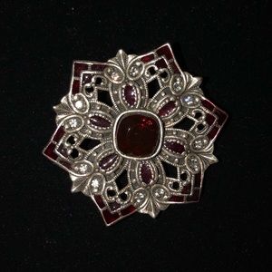 FINAL SALE Vintage Faux Ruby/Silver Brooch